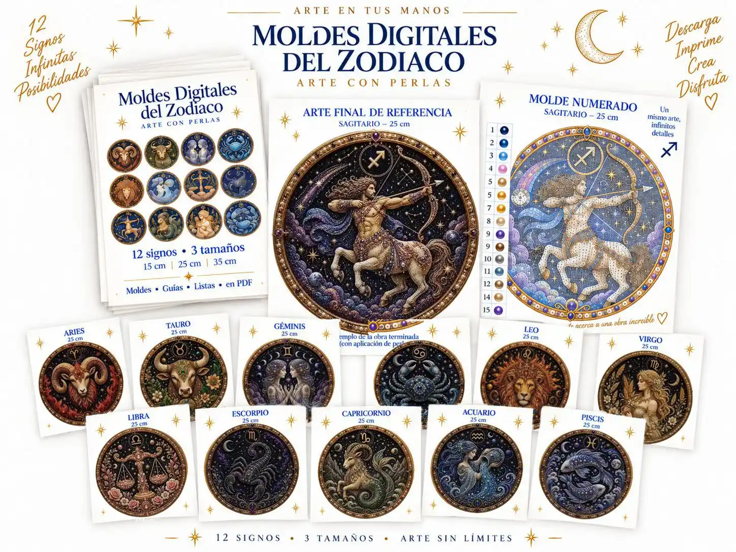 Colección digital Arte con Perlas: moldes de los 12 signos del zodíaco